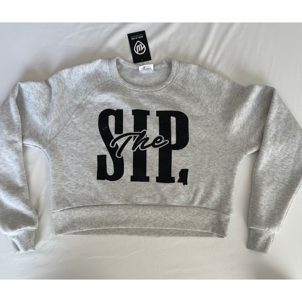 Where I'm From The Sip Mississippi Cropped Sweatshirt Grey Small NWT Made in USA